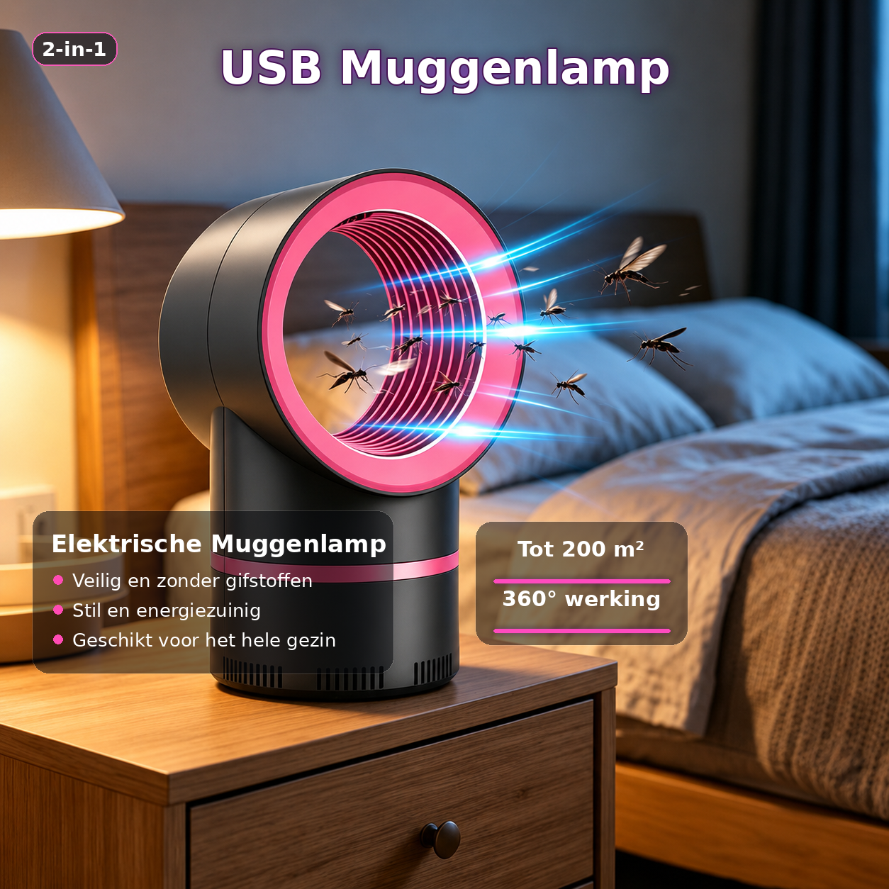 Draagbare USB Muggenlamp – Stille Insectenval voor Binnengebruik